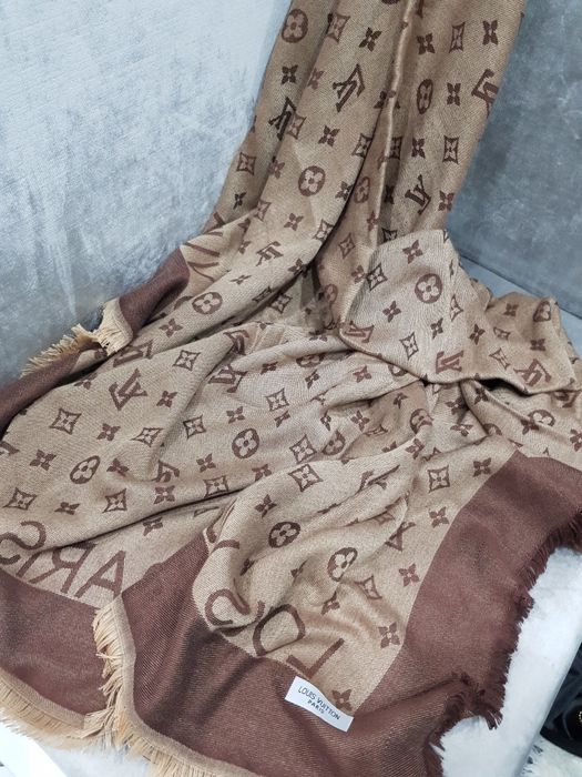 Piękna klasyczna chusta szal Louis Vuitton monogram kaszmir jedwab