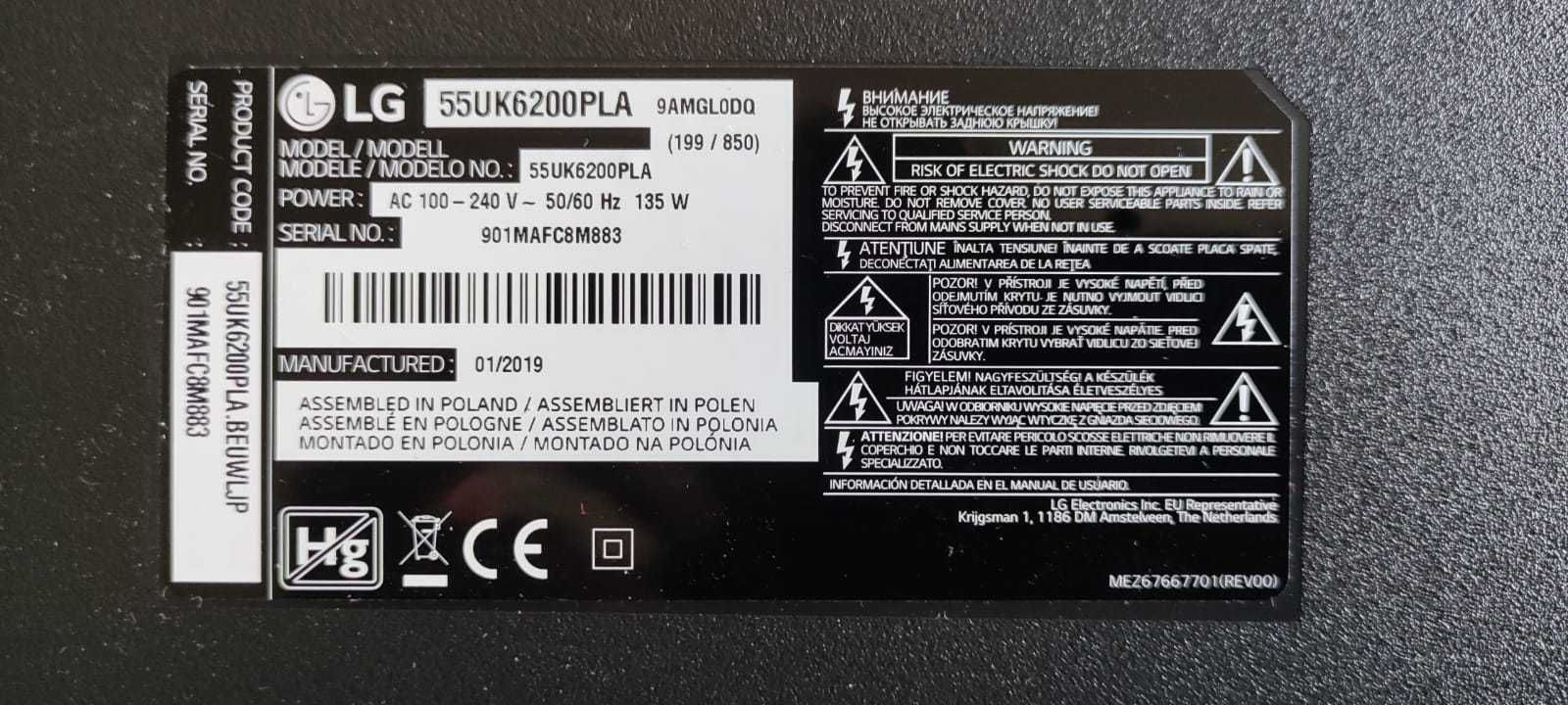 Smart TV LG 55" 4K – Modelo 55UK6200PLA – 55€