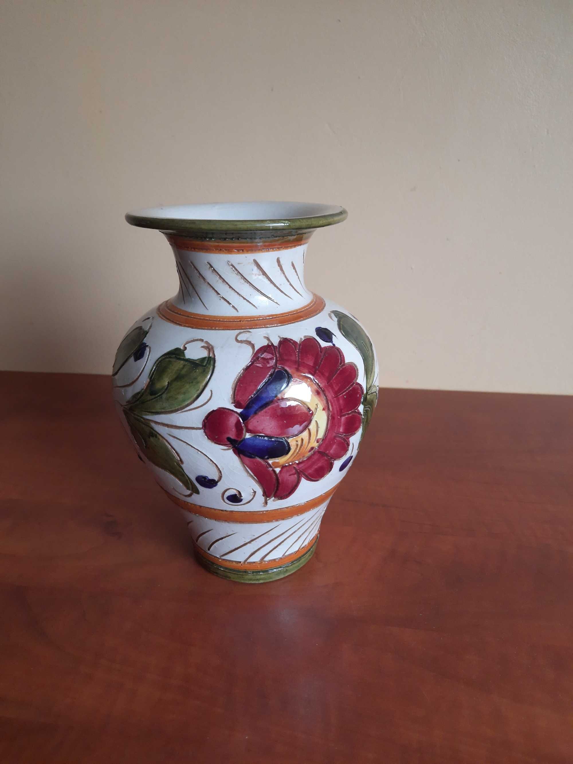 piękny, stary, ceramiczny wazon, ręcznie malowany, Niemcy, 20 cm