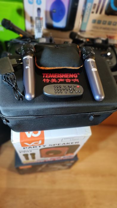 Караоке акустика Temeisheng-МХ(блютуз,SD,USB,FM)2микрофона,пультДУ