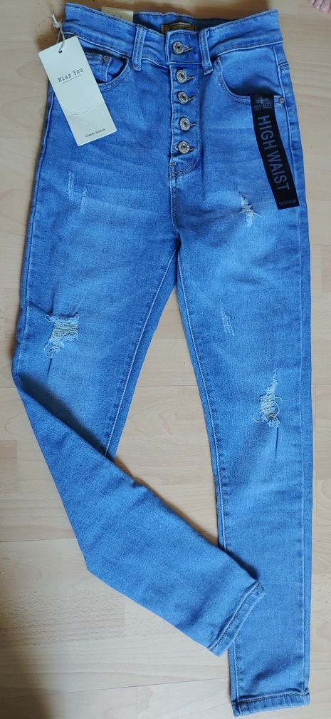 Nowe jeansy bardzo wysoki stan r.xs