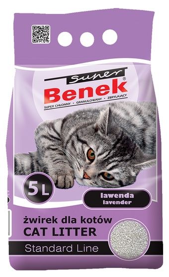 Chłonny żwirek dla kota o działaniu uspokajającym - Benek Lawenda 5L