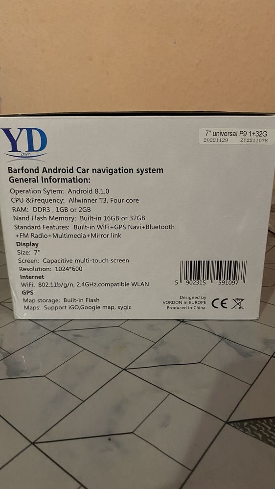 Автомагнітола YD P9 7" Android 8.1/ 1/32GB/ Bluetooth4.0/4ядра