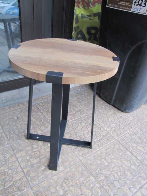 Okrągły stolik kawowy 45cm pomocniczy styl rustykalny nogi metal czerń