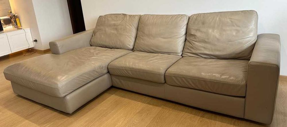 włoska skórzana kanapa narożnik z szezlongiem 176 x 275