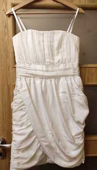Elegancka biała sukienka z H&M, rozmiar 38