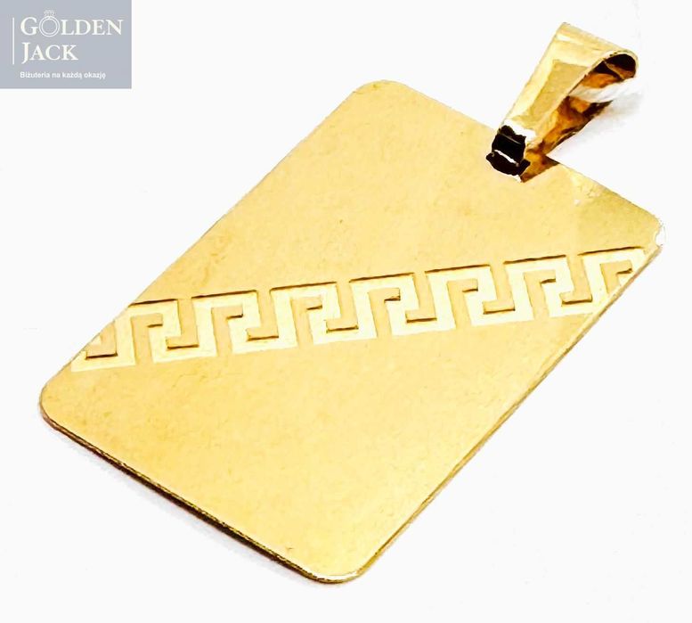 Złota zawieszka Blaszka wzór Grecki złoto pr. 585 waga 2,76 g 3,8 cm
