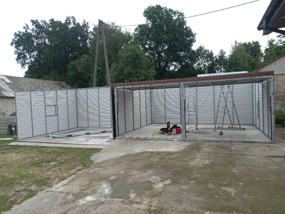 Garaż 12x5 spad dachu na bramy wszystko z profila ocynk 12x5 Garaż