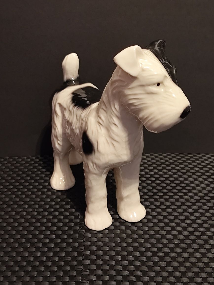 Porcelana Figurka Psa Foksterier Schaubachkunst H 23 cm