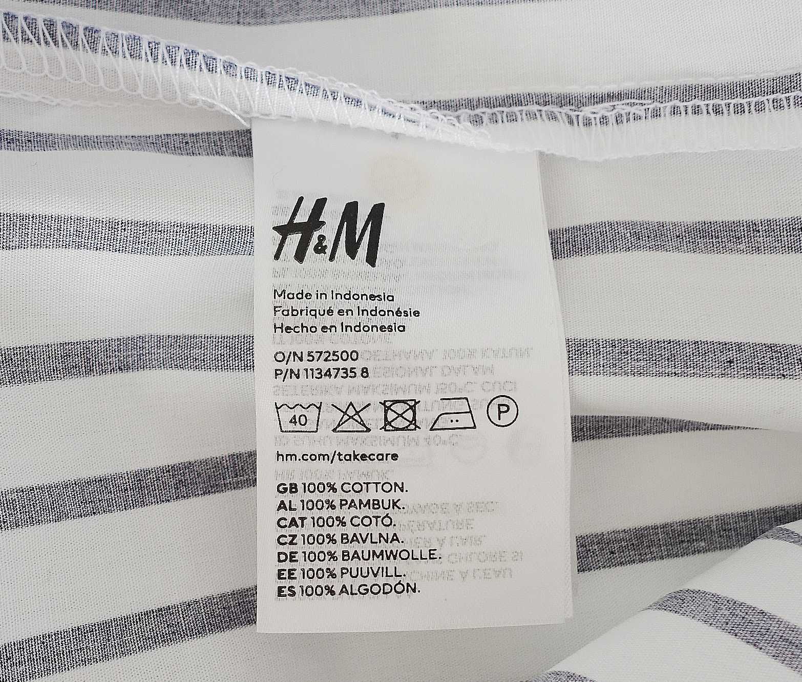 h&m luźna koszula bluzka granatowe paski bawełna M 40/42 nowa