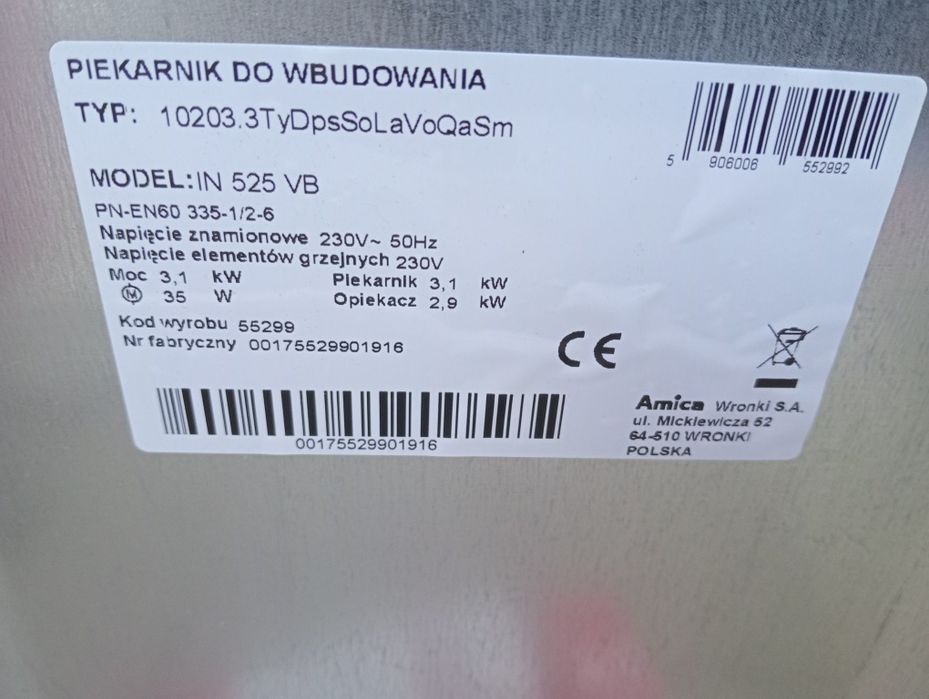Piekarnik elektryczny do zabudowy Amica