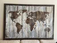 Quadro mapa mundo a imitar madeira