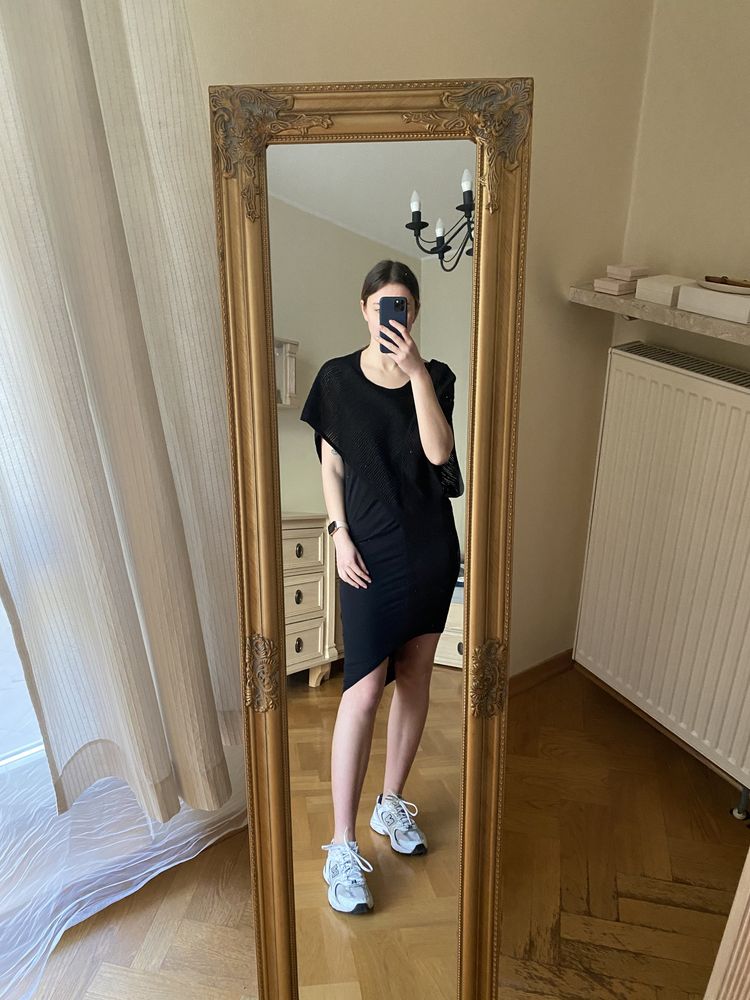 Preach czarna asymetryczna sukienka M 38 bodycon włoska dopasowana ażu