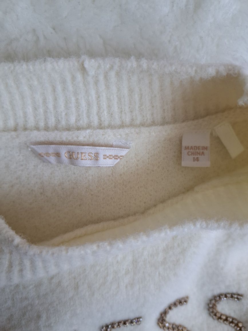 Guess sweter biały dziewczęcy z kryształkami