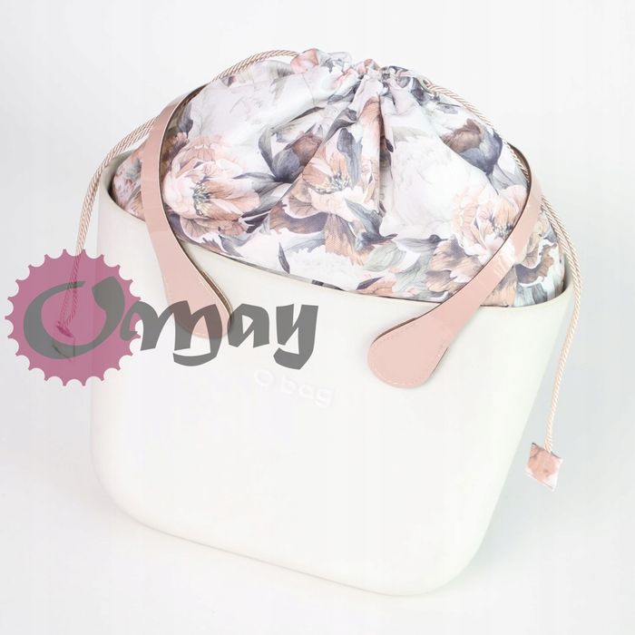 organizer OBAG MINI worek kwiaty beż krem brąz 2 kieszenie komin OMAY