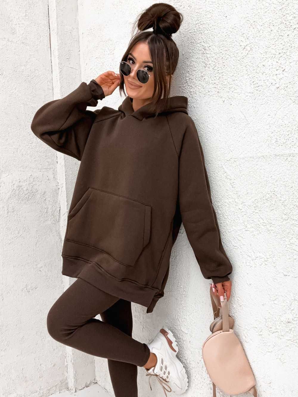 Komplet Dresowy Damski Uniwersalny Czekolada Bluza+Legginsy WYSYŁKA24H