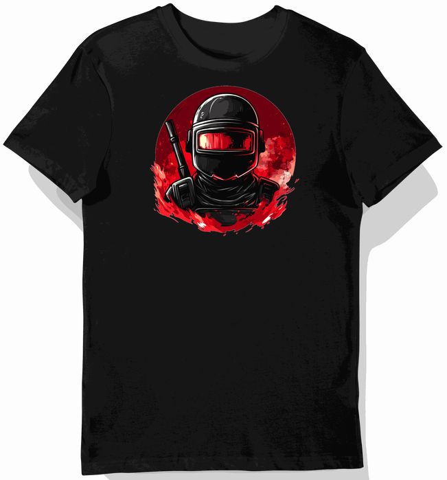 Koszulka męska czarna z motywem czerwonego kasku PUBG 3XL