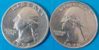 2 Moedas de 1/4 Dólar de 1973 e 1978, dos Estados Unidos América