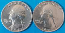 2 Moedas de 1/4 Dólar de 1973 e 1978, dos Estados Unidos América