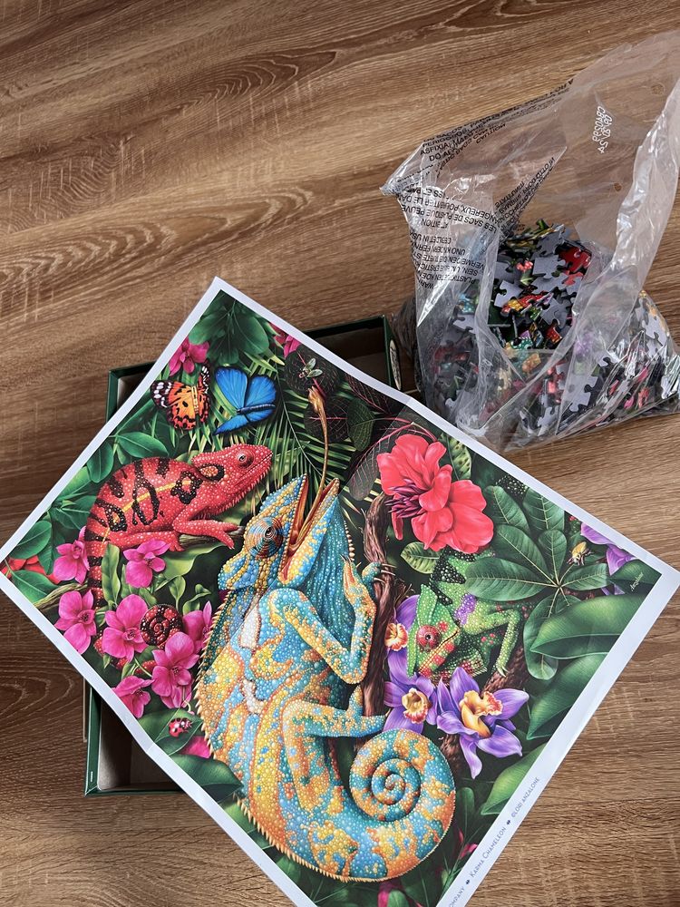 Nietypowe puzzle random cut Cobble Hill 1000 kameleony KOMPLETNE