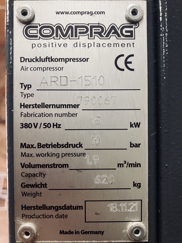 Kompresor śrubowy Comprag ARD-1510, 500L 15KW, NOWY