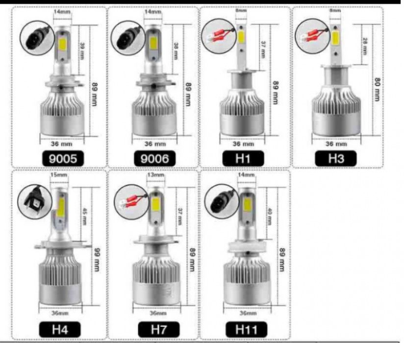 Lampadas LED H1,H3,H7,H8,H9,H11,H13,H15,9004,9005,9006,9007,880/881