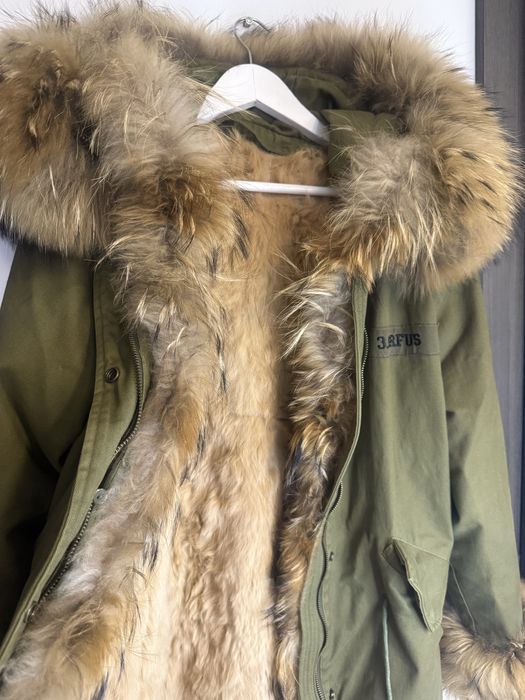 Parka khaki S z jenotem i podszeka odpinana z królika