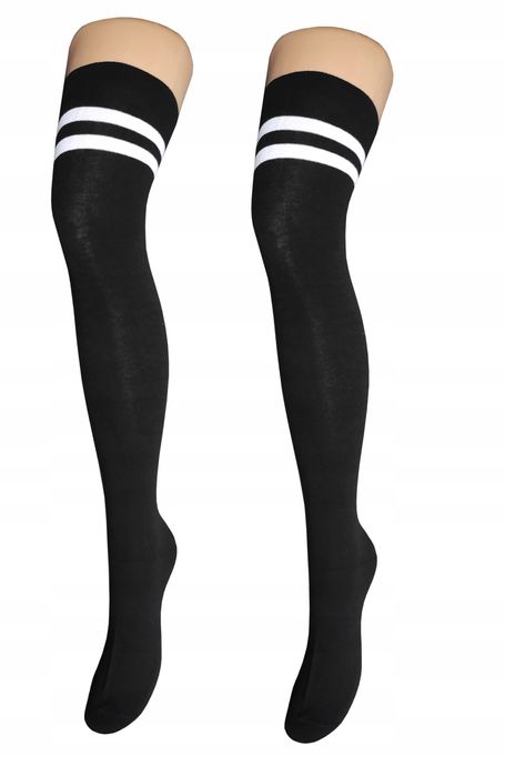 Zakolanówki Bawełniane Czarne Z Paskami Długie Kryjące Damskie 35-38