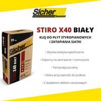 Sicher Stiro X40 BIAŁY 25KG Klej do styropianu i siatki