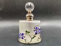 Szklany flakonik perfumetka pojemnik na perfumy zdobiony kwiatami
