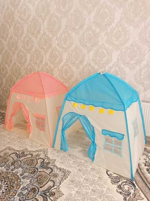 Детская палатка домик халабуда голубого и розового цвета 130*100*130см