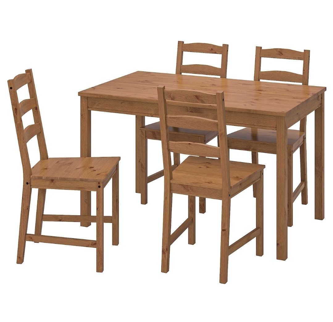 Drewniany stół i 6 krzeseł z krzesłami bejcowany