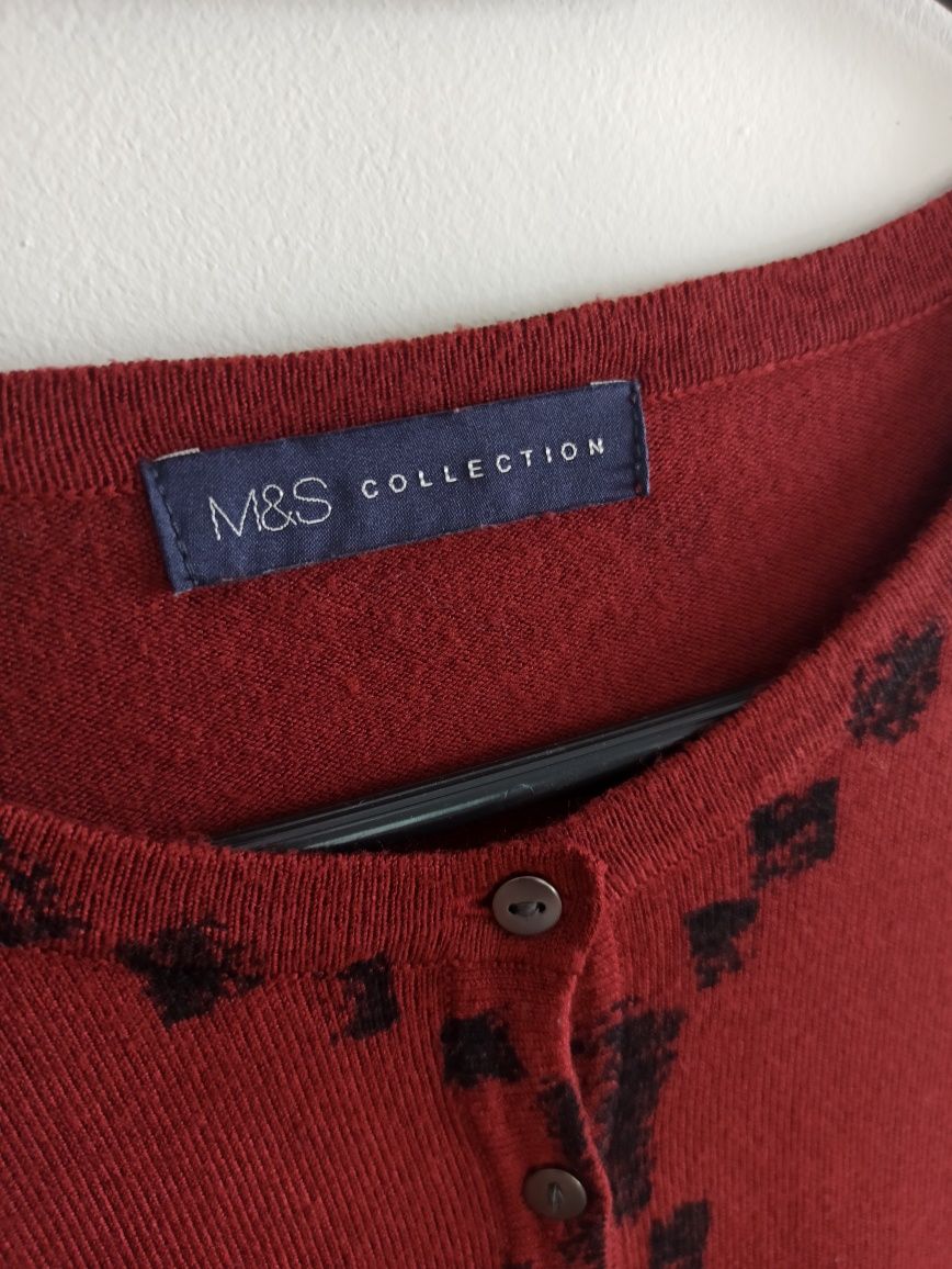 Sweter bluzka na guziki ciemno czerwony burgundowy M&S Collection S/36