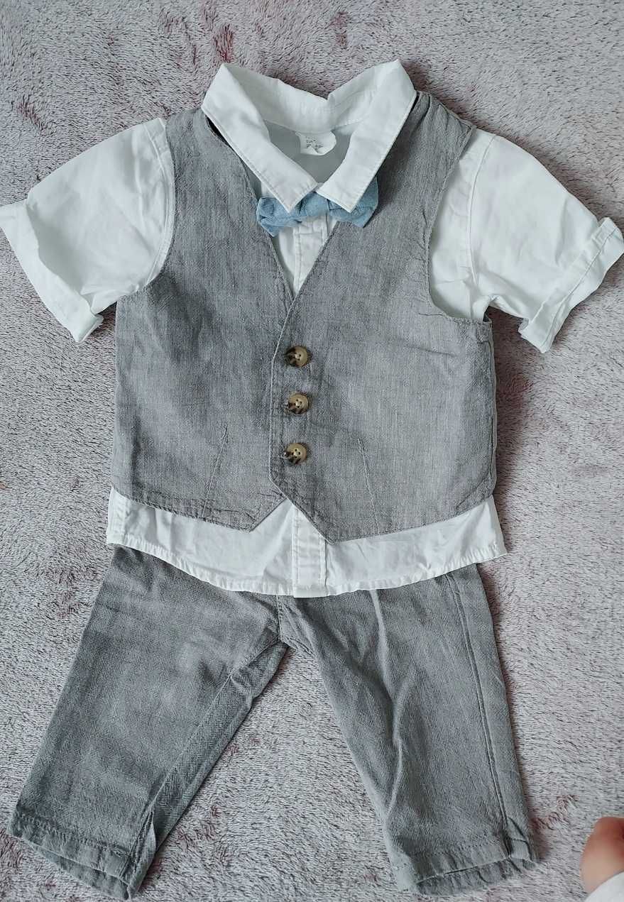 Komplet 3 częściowy lniano-bawełniany H&M dla chłopca rozm. 68
