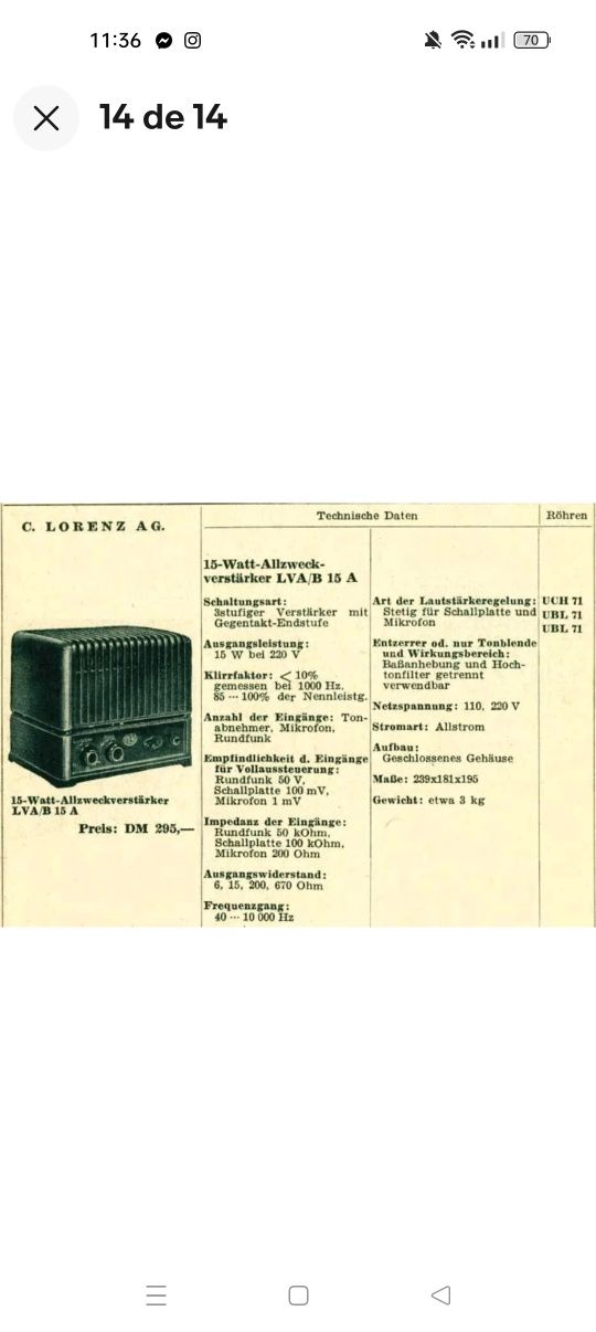 Amplificador de coleção a válvulas Lorenz LVAB 15A
