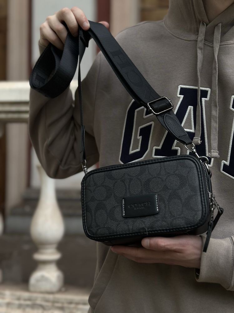 Барсетка Coach прямоуголная мужская сумка коуч монограмм через плечо