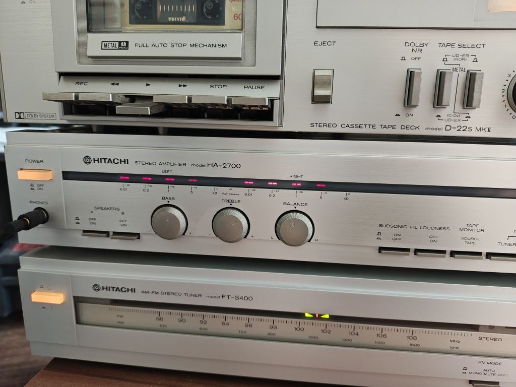 Wieża stereo Hitachi Vintage Japan Deck,Tuner,Wzmacniacz TOP