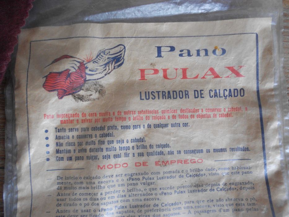 Curiosidade vintage pano antigo Pulax lustrador calçado