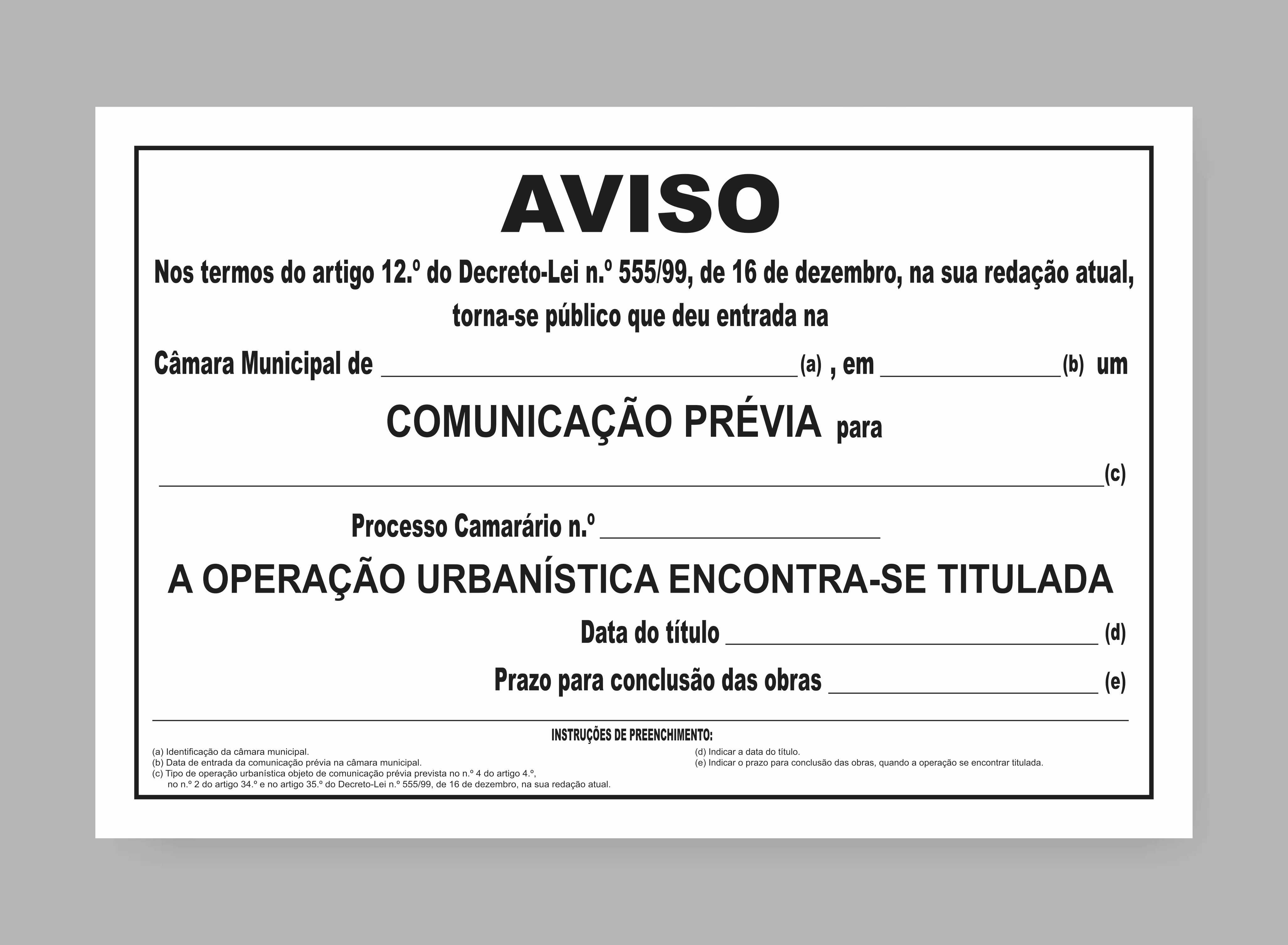 Aviso / alvará de obras