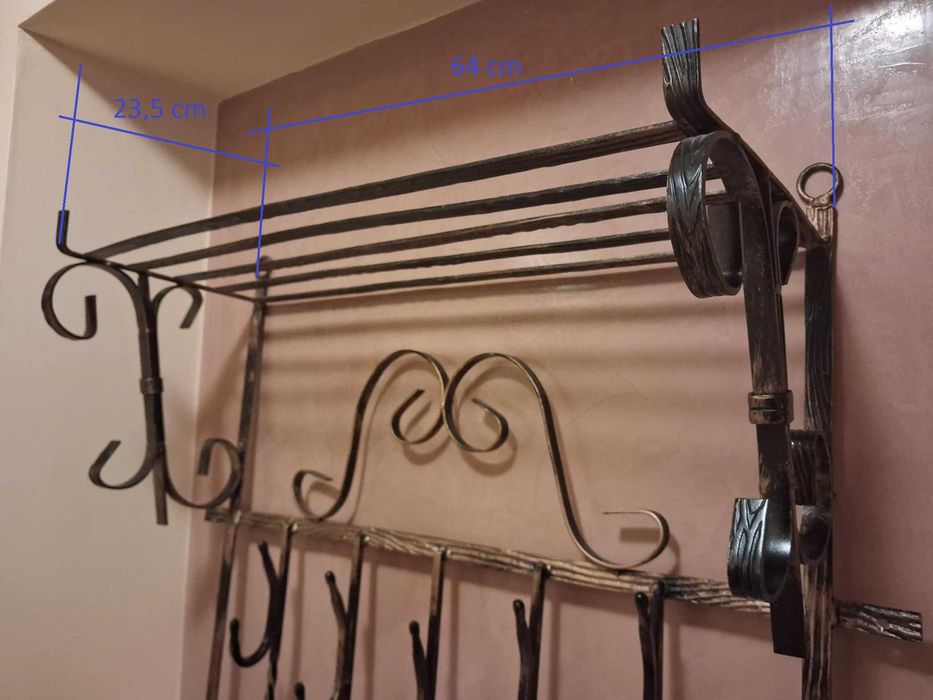 Metalowy wieszak ścienny i lustro do przedpokoju (kolor złotej patyny)