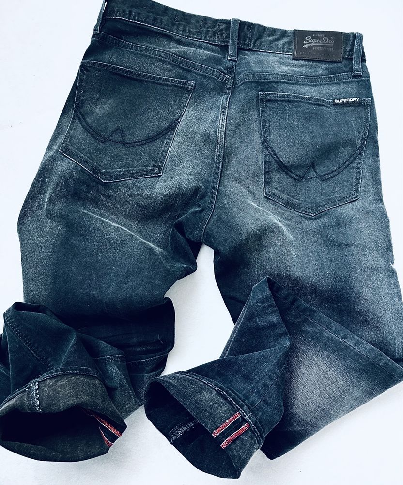 SuperDry spodnie jeansowe markowe granat czarne logowane