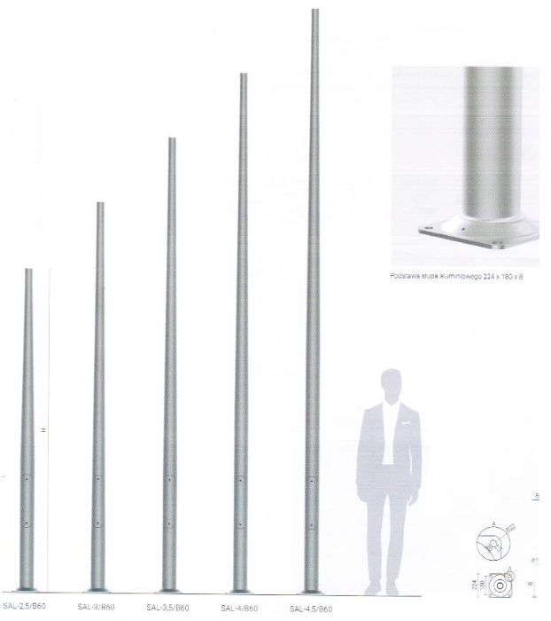 Słup oświetleniowy 3 m aluminiowy INOX