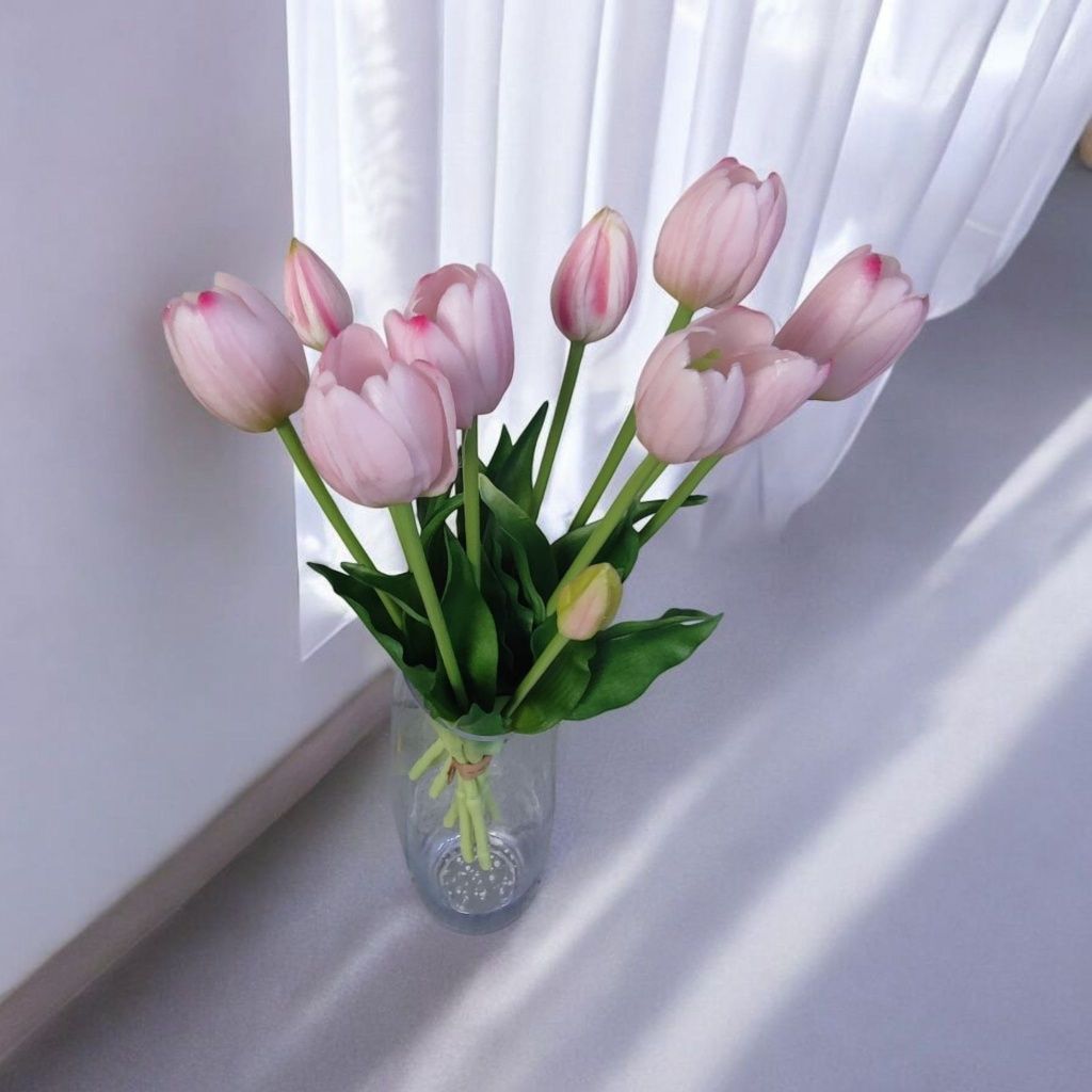 Różowe tulipany bukiet 5 szt kwiatów jak żywych.