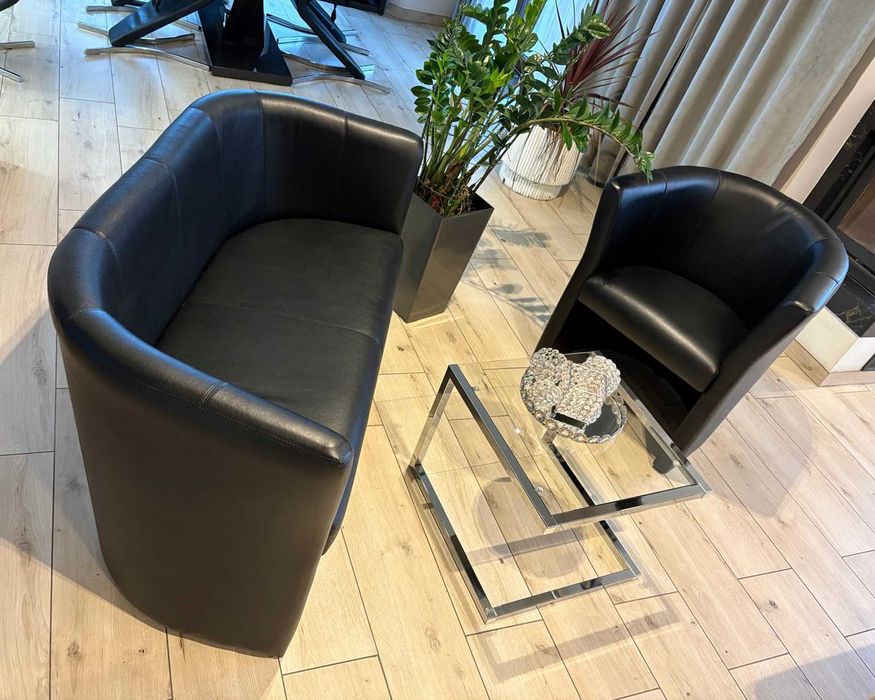 Zestaw czarny Sofa  fotel + stolik