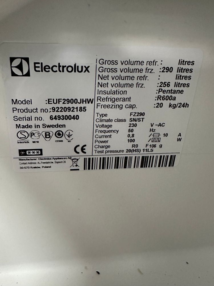 Zamrażarka Electrolux 175 cm 290 l