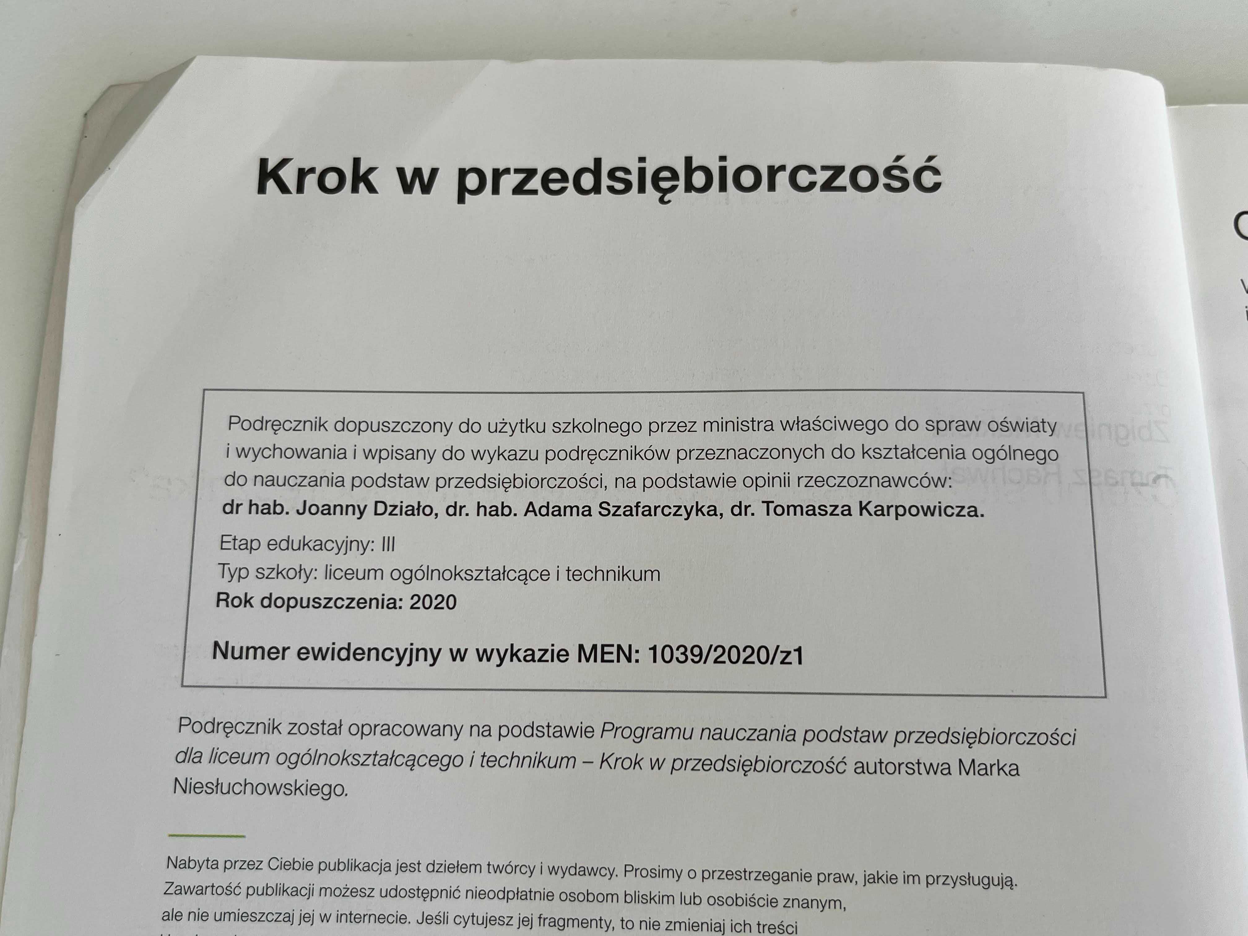 Krok w przedsiębiorczość - podręcznik liceum, technikum