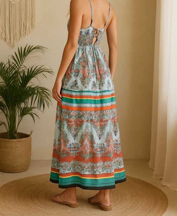 Kolorowa sukienka letnia L/XL – długa, boho, przewiewna, bawełna