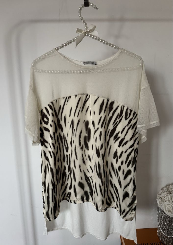 ZARA bluzka motyw zwierzęcy elegancka z siateczką M