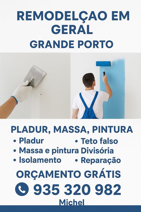 Remodelação de interiores pladur,massa cola e pintura.