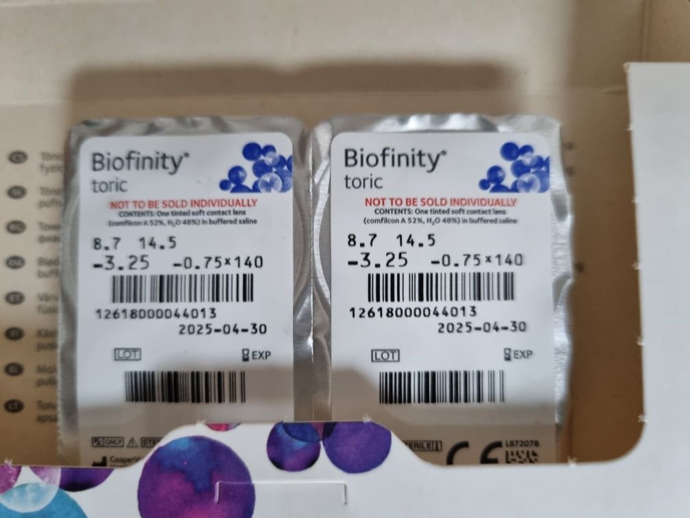 Soczewki Biofinity, MonoVision, Alcon, Acuvue -3,25/-0,75/140